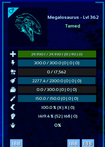 ARK Survival Ascended PvE PC/XBOX/PS5 NEW Top Stats Megalosaurus 1419M (megalo) - Picture 6 of 8