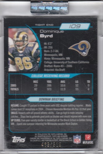 Bowman 2006 cromo novato #109 Dominique Byrd/519 - casi nuevo- como nuevo - Imagen 2 de 2