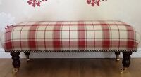 A Quality Long Footstool In Laura Ashley Highland Check Cranberry Fabric A Quality Long Footstool In Laura Ashley Highland Check Cranberry Fabric