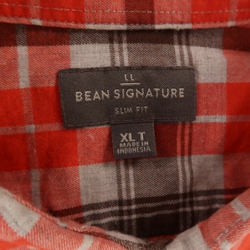 LL Bean Shirt Mens XL XLT Orange Brown Check 100% Cotton Twill Slim Signature - Picture 2 of 11