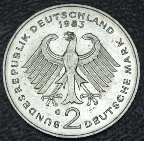 1983 G GERMANY - 2 DEUTSCHE MARK - COPPER-NICKEL CLAD NICKEL - Konrad Adenauer - Picture 4 of 5