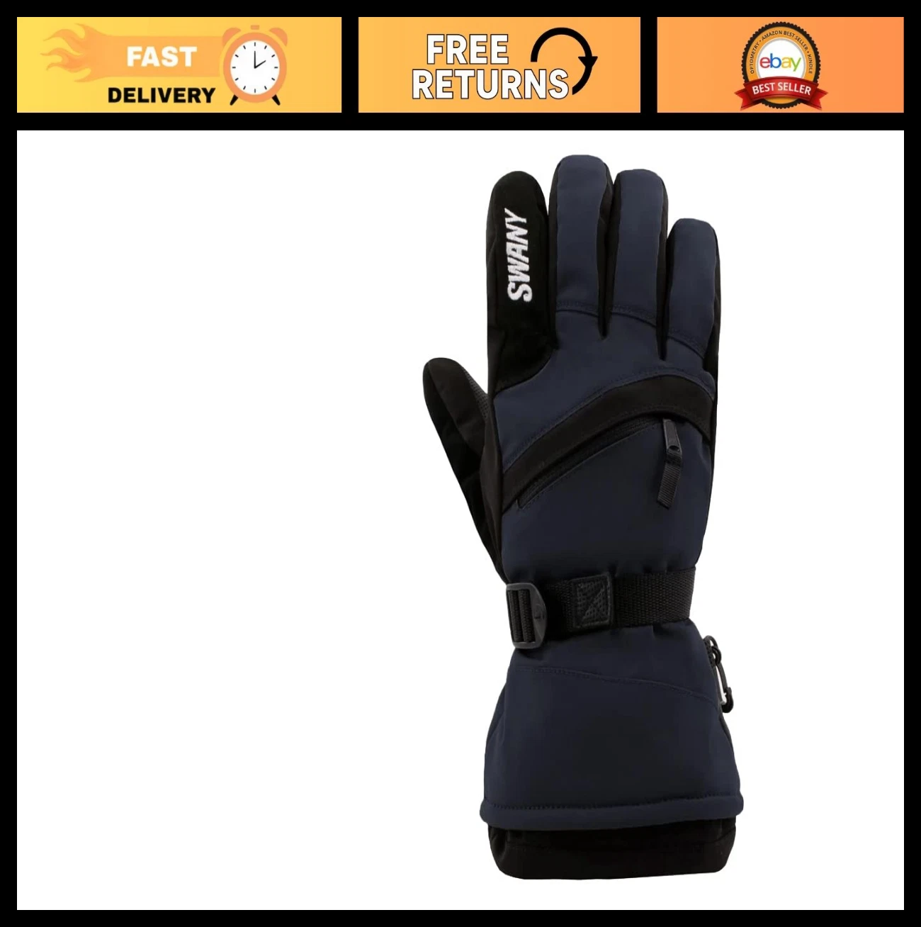Men's Insulated Winter Sports Gloves - Warm, Quick-Drying, Adjustable, Utility H