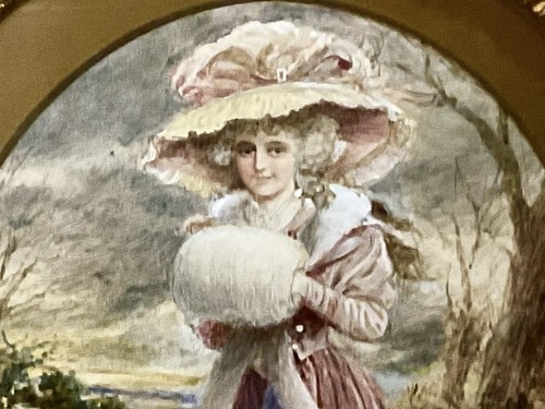 Antique Victorian Watercolour Painting Of Lady And Dog In Oval Gilt Frame C1890 - Picture 2 of 7