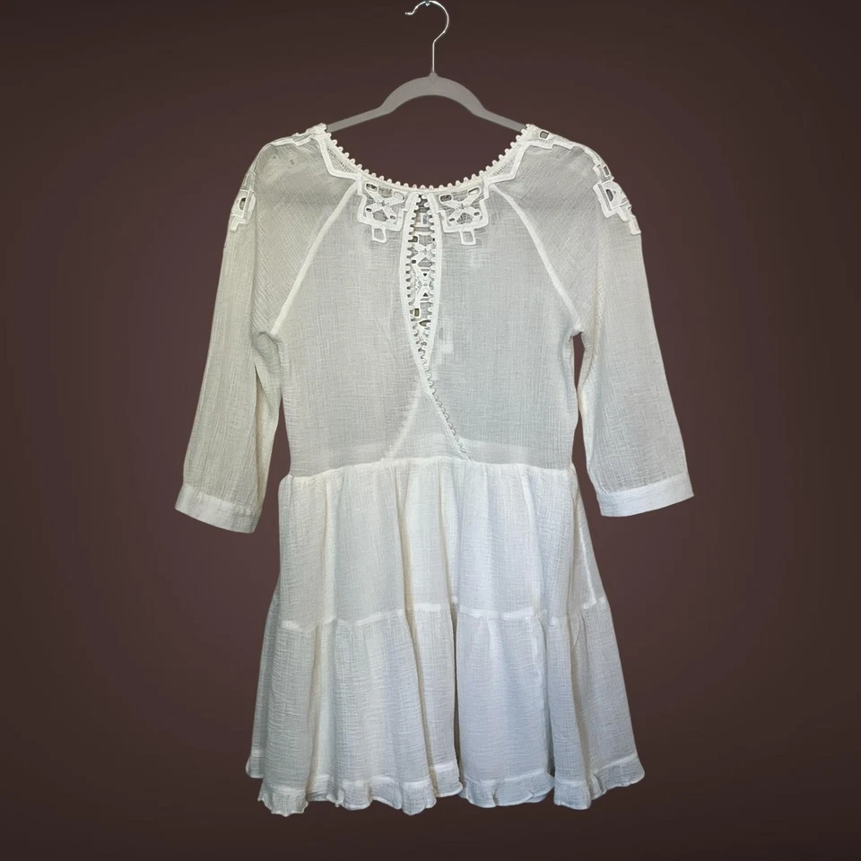 Vestido Free People Mujer Pequeño Blanco Boho Crochet Encaje Túnica Campesina Top en Niveles Foto 3 de 4