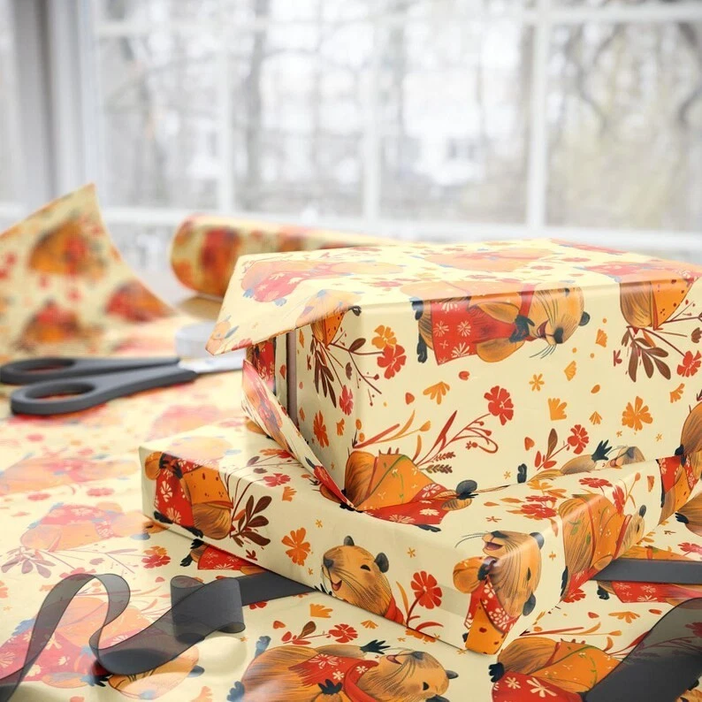 Funny Capybara Spring Wrapping Paper, Cute Animal Gift Wrap for Kids Birthday - Image 3 of 4