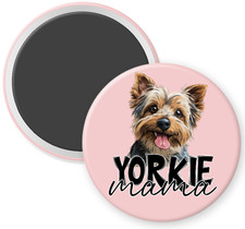 Yorkie Mama Yorkshire Terrier Mom Pink Dog Lover Fridge Magnet 3.5" Round Rigid