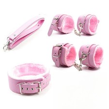 Furry BDSM Bondage Adjustable PU Leather Handcuffs BDSM Ankle Cuffs Adult Game