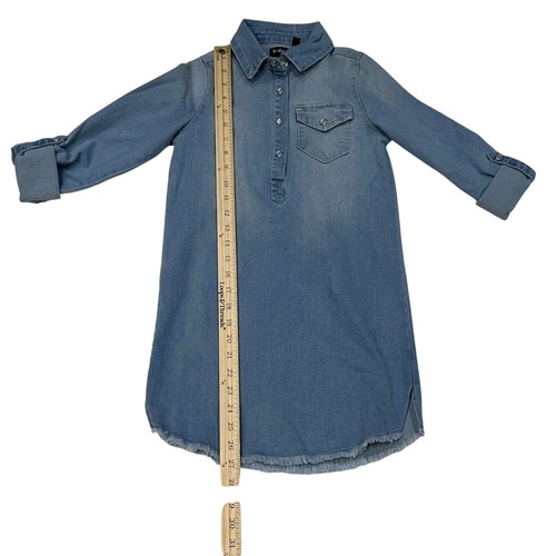Girls Denim Chambray Shirt Dress Casual Frayed Hem Long Sleeve Size 10 Kidpik - Picture 10 of 16