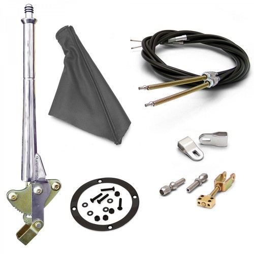 11" Trans Mnt E-Brake HandleGray Boot, Chr Ring, Cable Kit, Ford Clevis - Picture 2 of 5