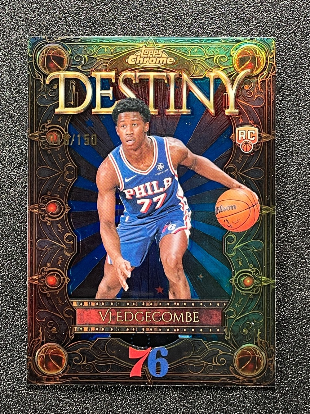 2025-26 Topps Chrome VJ Edgecombe Destiny Blue Refractor Rookie RC /150