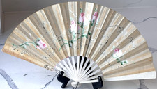 Elegant Vintage Painted Folding Fan, Rare Cultural Collectible Art Decor Gifts