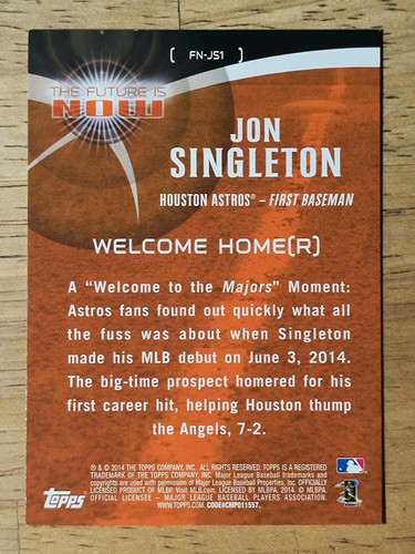 2014 Topps The Future is Now #FNJS1 Jon Singleton UPD - Picture 2 of 2
