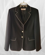 2320 TAHARI Arthur S Levine Blk Blazer w/White Piping Lined Sz12 missing button