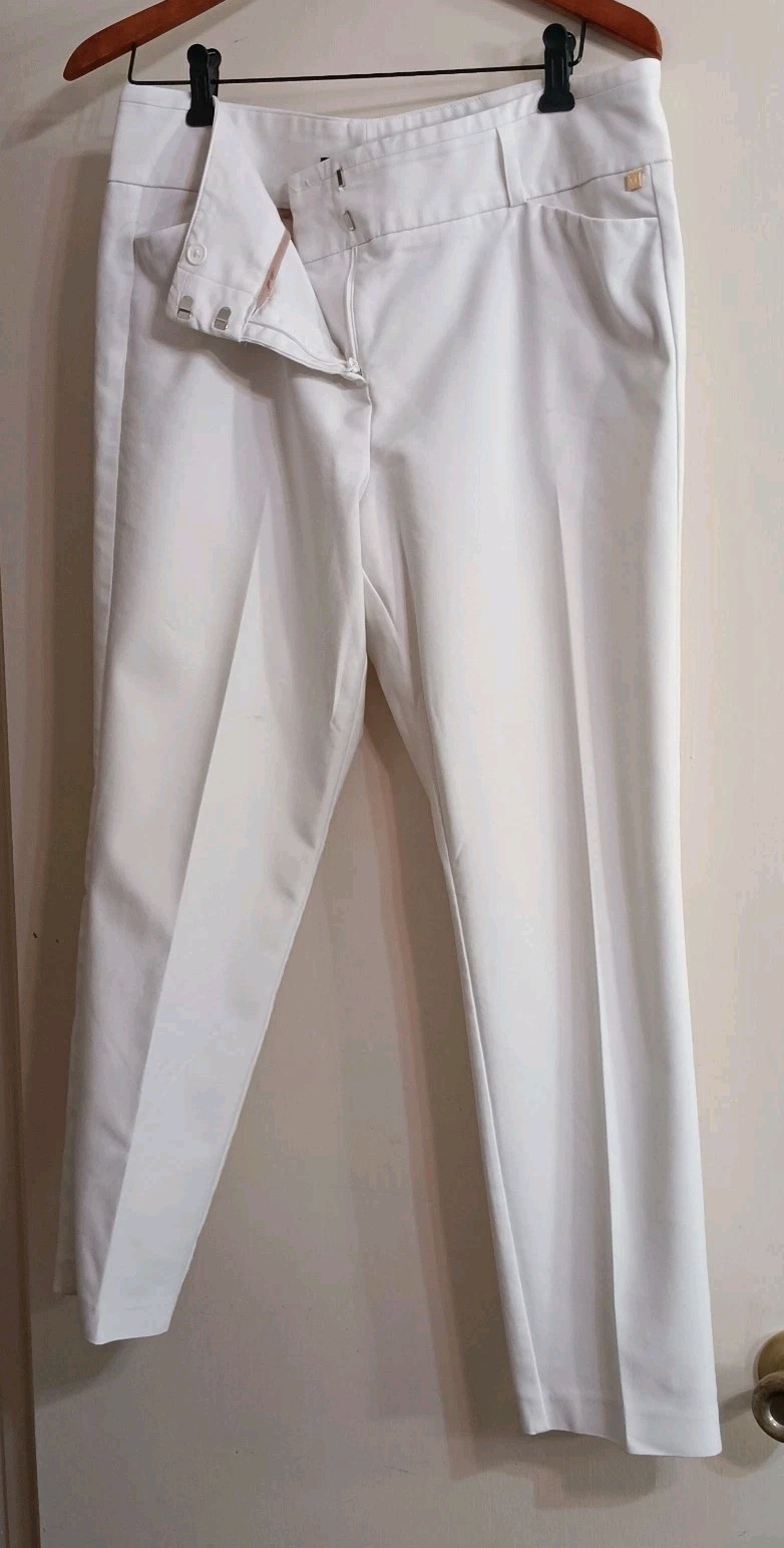 Ivanka Trump Womens  White Zip Front Straight Leg Pants Size 12