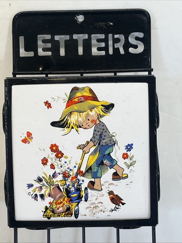 VTG 1970s Holly Hobbie Metal And Tile Two Pocket Letter & 3 Key Ring Holder - Picture 4 of 21