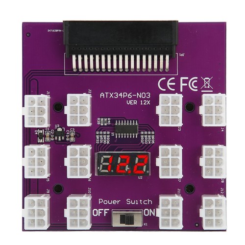 GPU Adapter Board 6Pin 12 Ports LED Display 1200W Power Supply Power Connect NEW - Afbeelding 3 van 12