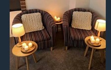 Brown/Beige Stripe Upholstered Accent Chairs With Arms, Wood Frame, Set of 2