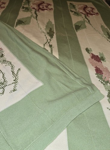 Simply Shabby Chic Cross Stitch Roses Rose Green Throw Blanket 50" x 60" Cottage - Picture 6 of 7