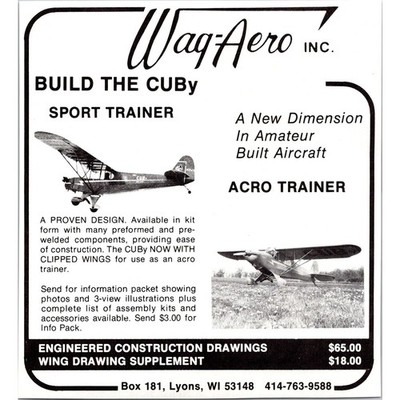 Wag-Aero Inc. Acro Trainer Lyons WI 1979 Sport Aviation Clipping SAH5-6