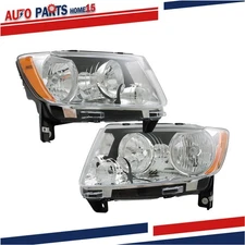 Left&Right Headlight For 11-13 Jeep Grand Cherokee 11-17 Compass Halogen Chrome