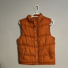 Gymboree Boys Orange Puffer Vest L 10 Insulated Zip Snap Collared Sleeveless