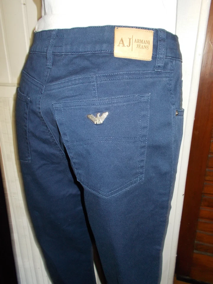 Y2K Pantalon bootcut bleu stretch Armani Jeans W31 38 taille haute logo métal - Photo 3/4
