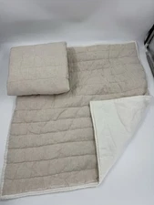 New Set/2 West Elm European Flax Linen Pick Stitch Pillow Shams Euro White