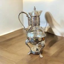 Vintage SHERIDAN Silver Plated Glass Coffee Tea Carafe Pot with Warming Stand