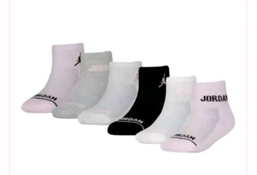 NIKE JORDAN Girls Socks Ankle Jumpman Basketball Cushioned 6 Pair Shoe 3Y-5Y - Picture 2 of 5