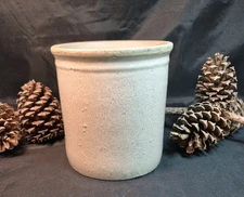Vintage Beige Stoneware Crock Salt Glazed Utensil Holder Crock 5.75"×6" Crazing