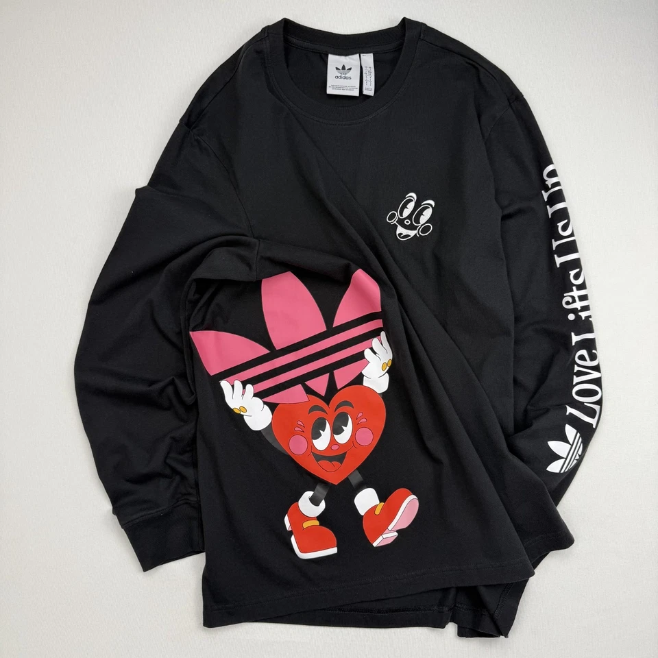 Adidas Originals Long Sleeve T-Shirt Mens Size L Black Graphic Print Heart Love - Image 2 of 4