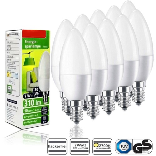 10x E14 LED 6W Kerzenbirne 3000K Warmweiß Ersetzt 30W Lampe C37 LED dimmbar - Bild 1 von 10