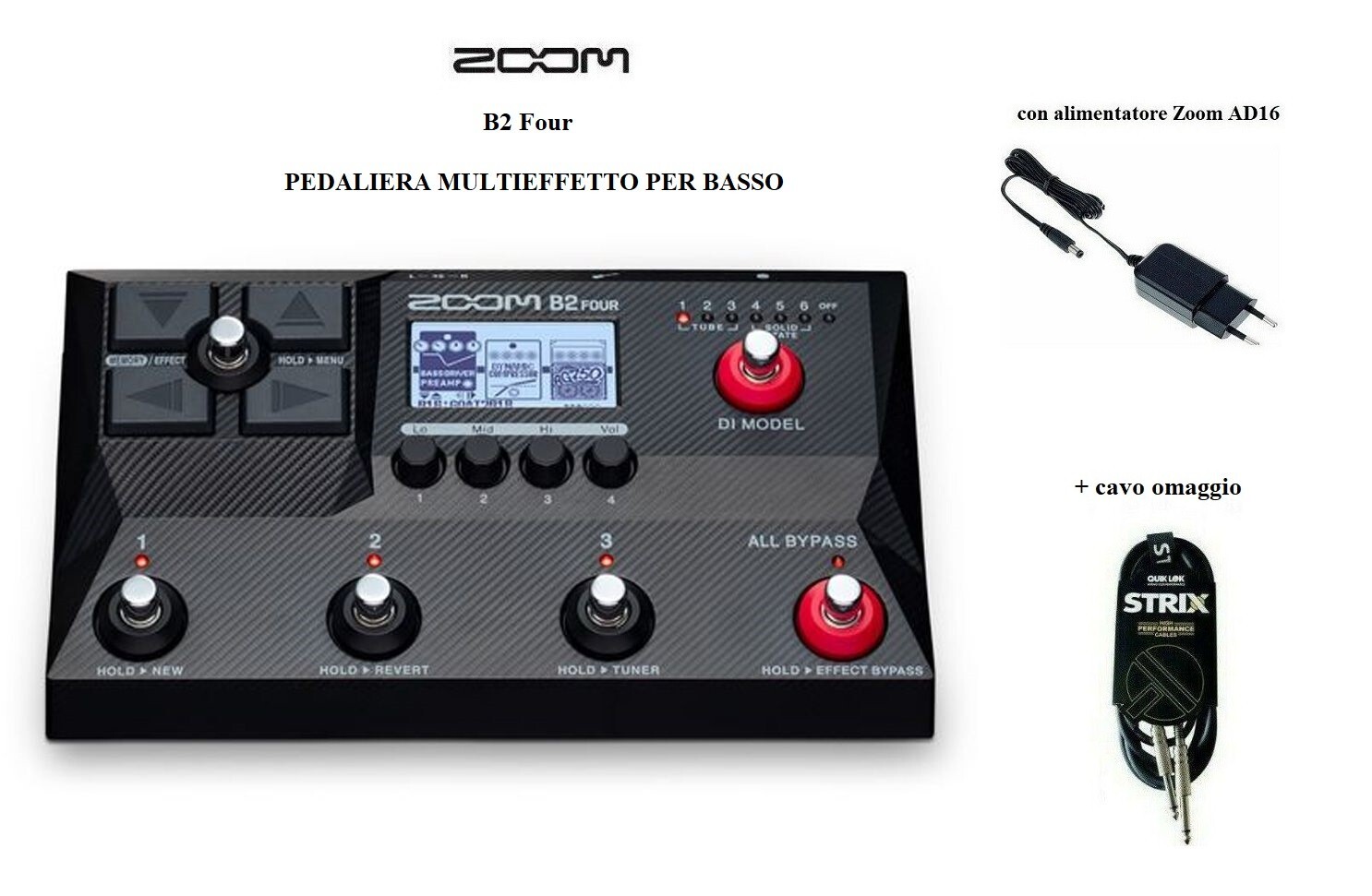 Zoom B2 Four PEDALIERA MULTIEFFETTO PER BASSO CON ALIMENTATORE AD16 + CAVO