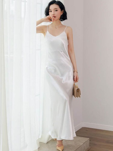 Womens Silk Satin Slip Dress Slim Fit H Style Underdress Sleeveless Maxi Dresses - Picture 3 of 13