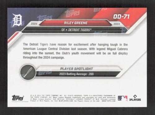 2024 Topps Now #OD-71 Riley Greene Tigres de Detroit púrpura/25 - Imagen 2 de 2