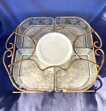 Princess House Fantasia Crystal Chip And Dip/ Veggie Server With Metal Caddy 8pc