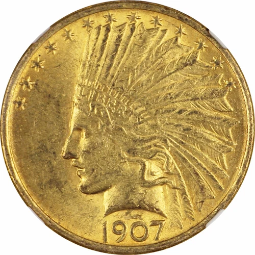 1907 $10 Gold Indian No Motto NGC MS60 Mint State Nice for Grade