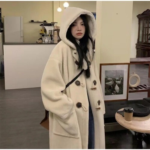 Lamb Wool Coats Woman Fleece Hoodies Jacket Cowhorn Button Loose Coat Winter - Bild 12 von 22