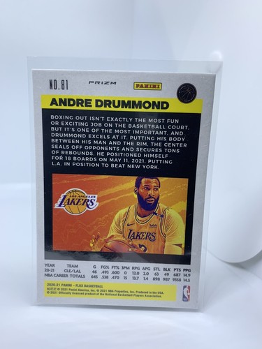 2020-21 Flux Basketball Andre Drummond - Silver Prizm #81 Los Angeles Lakers - Afbeelding 4 van 4