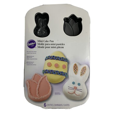 Wilton Mini Non-Stick Cake Pan 6 Cavity Bunny Egg Tulip Easter  4.5''X1.28'' 