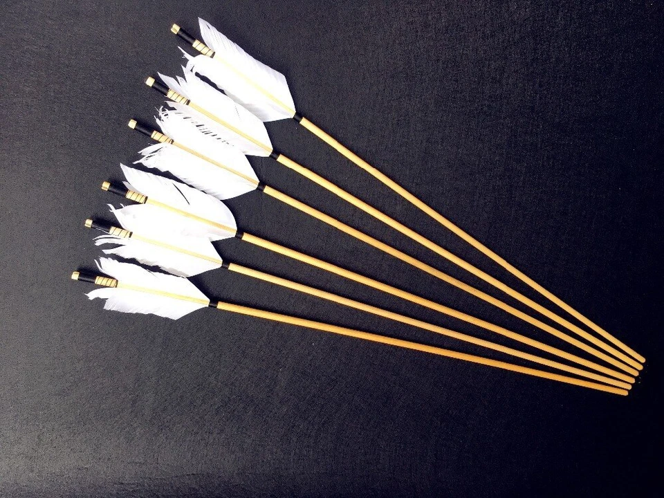 Flecha de madera blanca pluma de pavo tiro con arco real 6/12/24PK 29 pulgadas 30 pulgadas 32 pulgadas Foto 3 de 4
