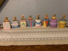 CHERISHED TEDDIES COVERED BOX with 2-SIDED LIDS BIRTHDAY AGE 0-7 2000 LOT OF 8