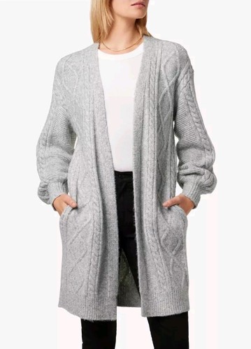 Joe's Jeans The Corrine Wool Blend Long Cozy Cable Knitted Cardigan Sweater Gray - Picture 2 of 6