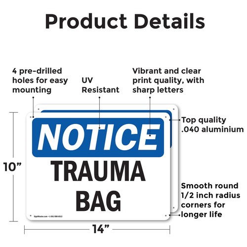 (2 Pack) Trauma Bag OSHA Notice Sign Decal Metal Plastic - Bild 2 von 21