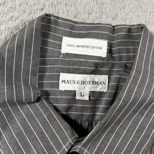 Camisa Maus & Hoffman Para Hombre Grande Gris Rayas Abotonada Negocios Informal - Imagen 3 de 7