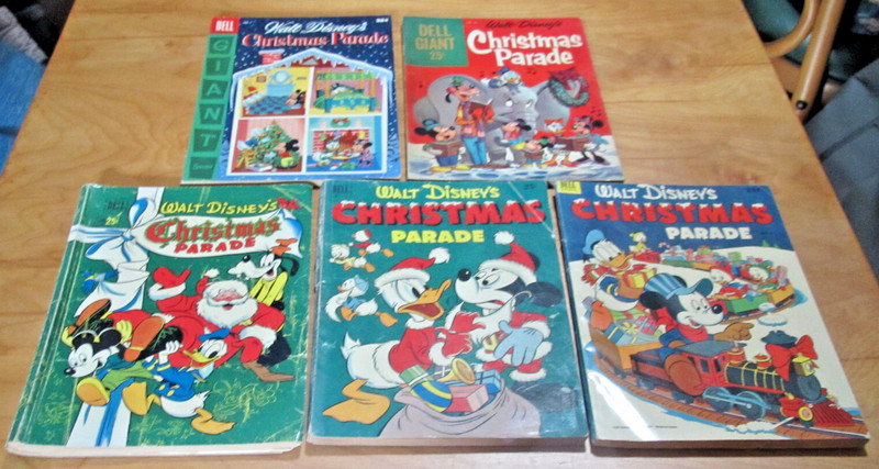 Five Dell Giant Disney Chrismas Pardade Comics , Lower to Mid- Grades