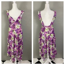 Victoria Secret Floral Maxi Slip Dress Size M Sundress Purple Ruffle Flounce