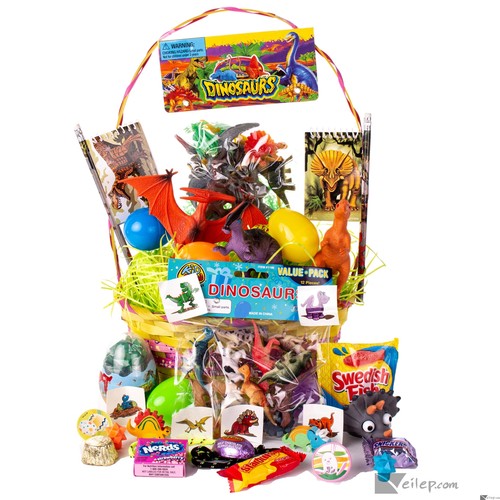 Dinosaurier Motiv Spielzeug Leckerli gefüllt Kinder Osterkorb Geschenkset für Jungen oder Mädchen - Bild 3 von 14