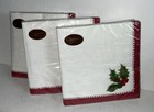 Vtg Caspari Paper Luncheon Napkins Lot Of 3 Christmas Holly Linen 6 1/2” 60