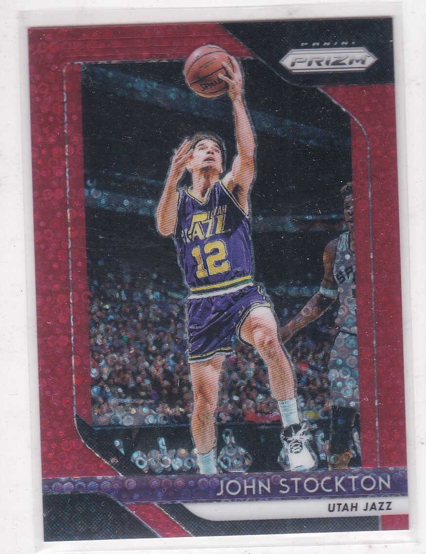2018-19 Panini Prizm Fastbreak #185 John Stockton Red Disco Prizm 31/125 Jazz